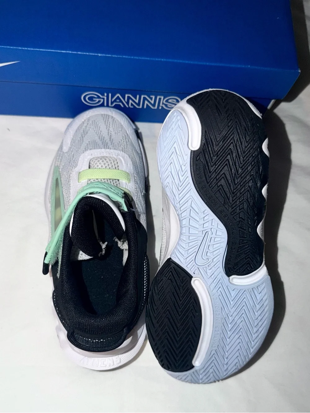 Nike Giannis Immortality 2 White Black Barely Volt (PS) Sneakers 12c